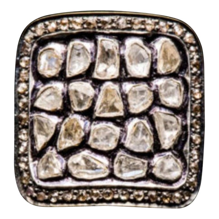 Natural Rose Cut Polki Diamond sterling Silver Handmade Vintage Ring.