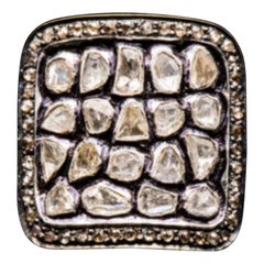Anello vintage fatto a mano in argento sterling con diamante naturale taglio rosa Polki.