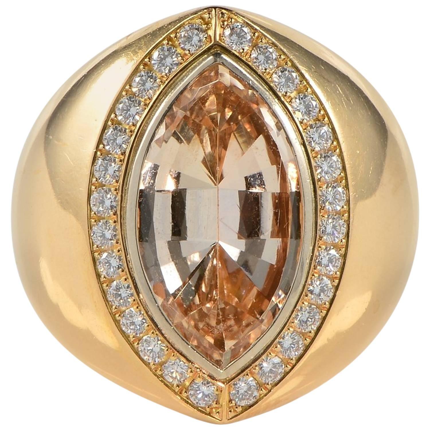 Fine Imperial Topaz and Diamond Ring