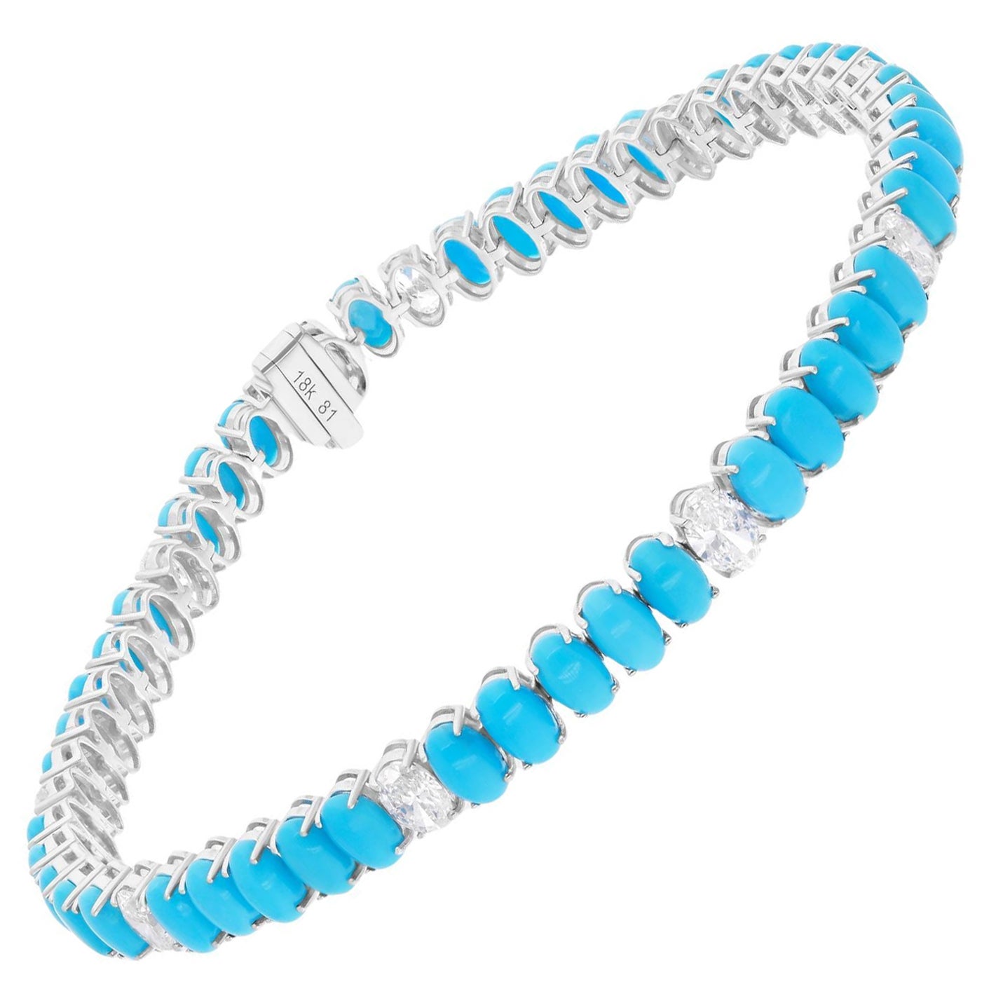 9.30 Carat Oval Arizona Turquoise Bracelet 1.83 Ct. SI/H Diamond 14k White Gold For Sale