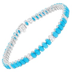 9.30 Carat Oval Arizona Turquoise Bracelet 1.83 Ct. SI/H Diamond 14k White Gold