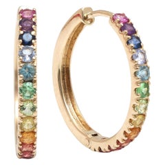 Rainbow Gemstone Mini Hoops in 18k Gold