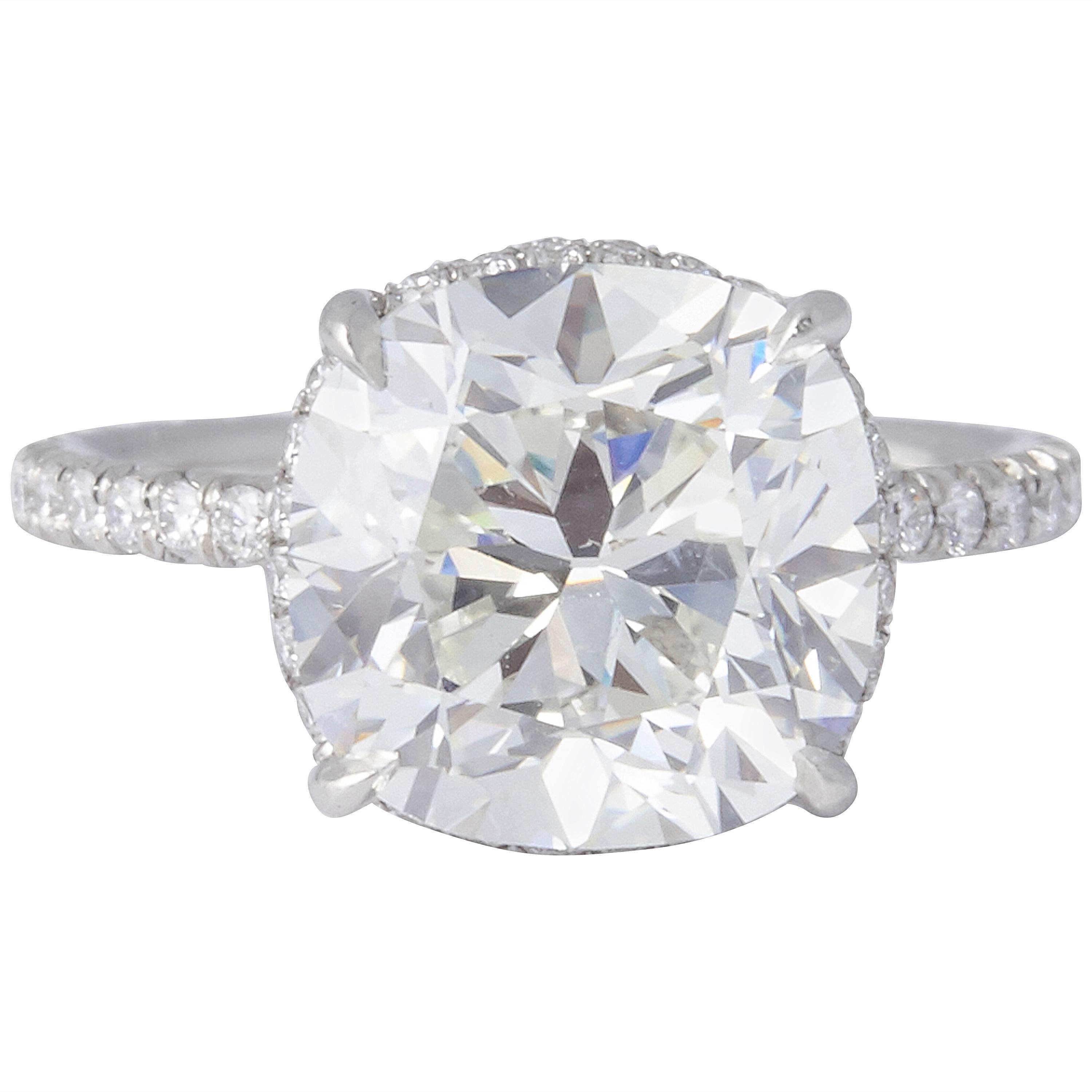 Rare 5 Carat Cushion Brilliant Cut GIA Certified Engagement Ring For Sale