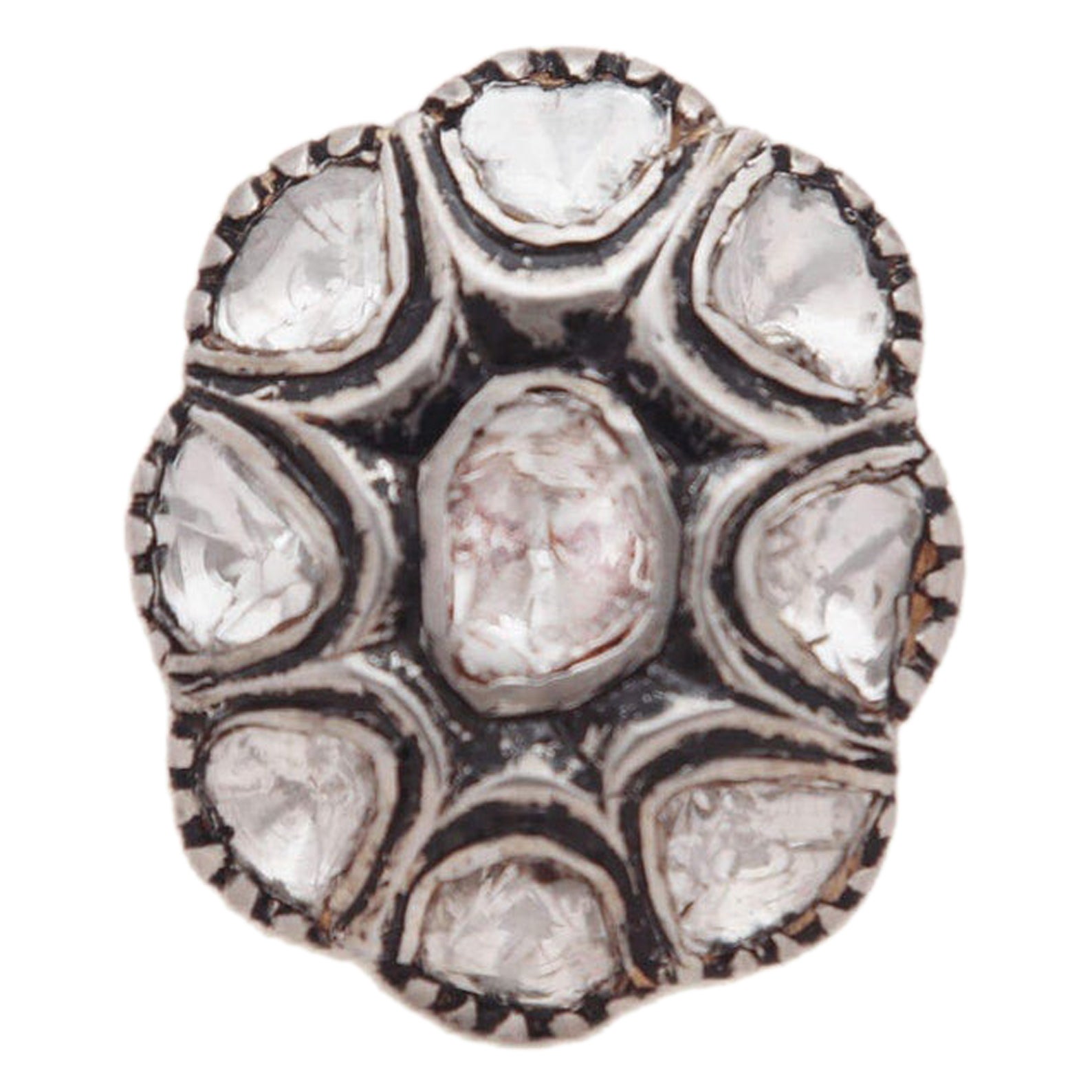 Natural Rose Cut Polki Diamond sterling Silver Handmade Victorian Ring.
