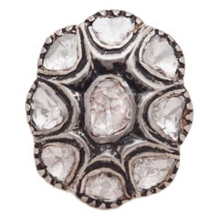 Bague victorienne faite à la main, en argent sterling et diamant Polki naturel taille rose.
