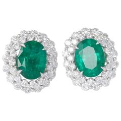 Green Emerald and Diamond Earrings
