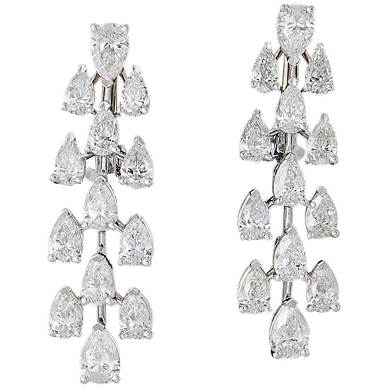 Pear Shape Diamond Gold Drop Earrings For Sale