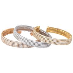 Trio of White, Yellow and Rose Gold Diamond Cuff Bracelets 4