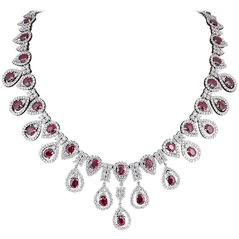 Ruby and Diamond Drop Necklace For Sale at 1stdibs