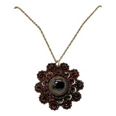 Art Deco Bohemian Garnet Pendant Lavaliere Necklace Brooch 13mm Cabochon Antique