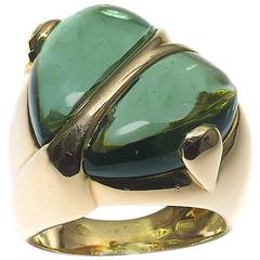 Green Tourmaline Gold Heart Ring