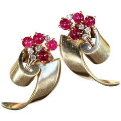 Retro Ruby Diamond Gold Earrings 9