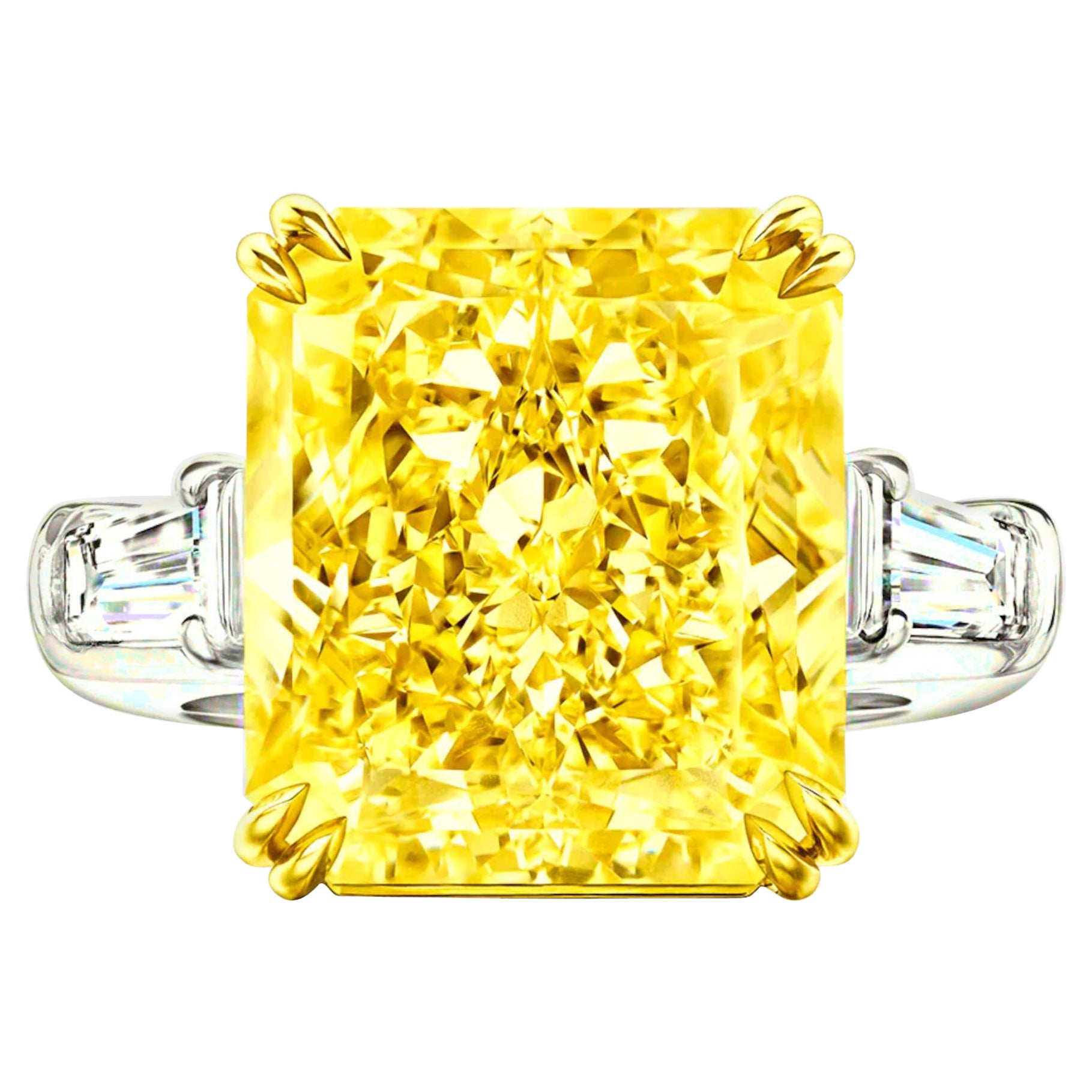 Anillo de diamantes amarillo fantasía de 6,8 quilates sin defectos internos certificado por el GIA