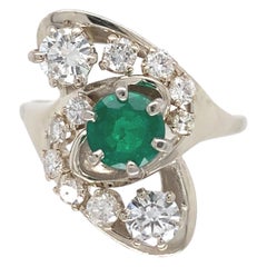14K White Gold .65ct Emerald & Diamond Cocktail Ring size 6.75