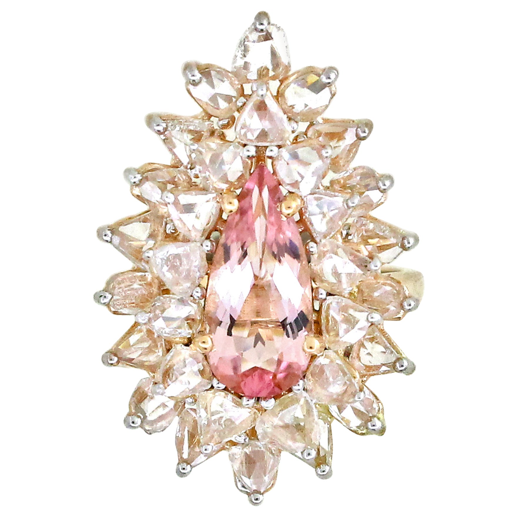 Anillo de Morganita con Diamante talla Rosa de 2,23 Quilates en venta