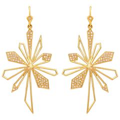 .64 Carats Diamonds and Gold Sunburst Earrings 4