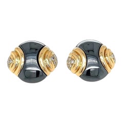Bulgari Diamond Hematite 18 Karat Yellow Gold Earrings