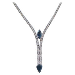 Sapphires, Diamonds, 14 Karat White Gold Tennis Necklace.