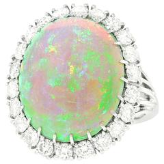 10 Carat Opal and Diamond Platinum Ring 10