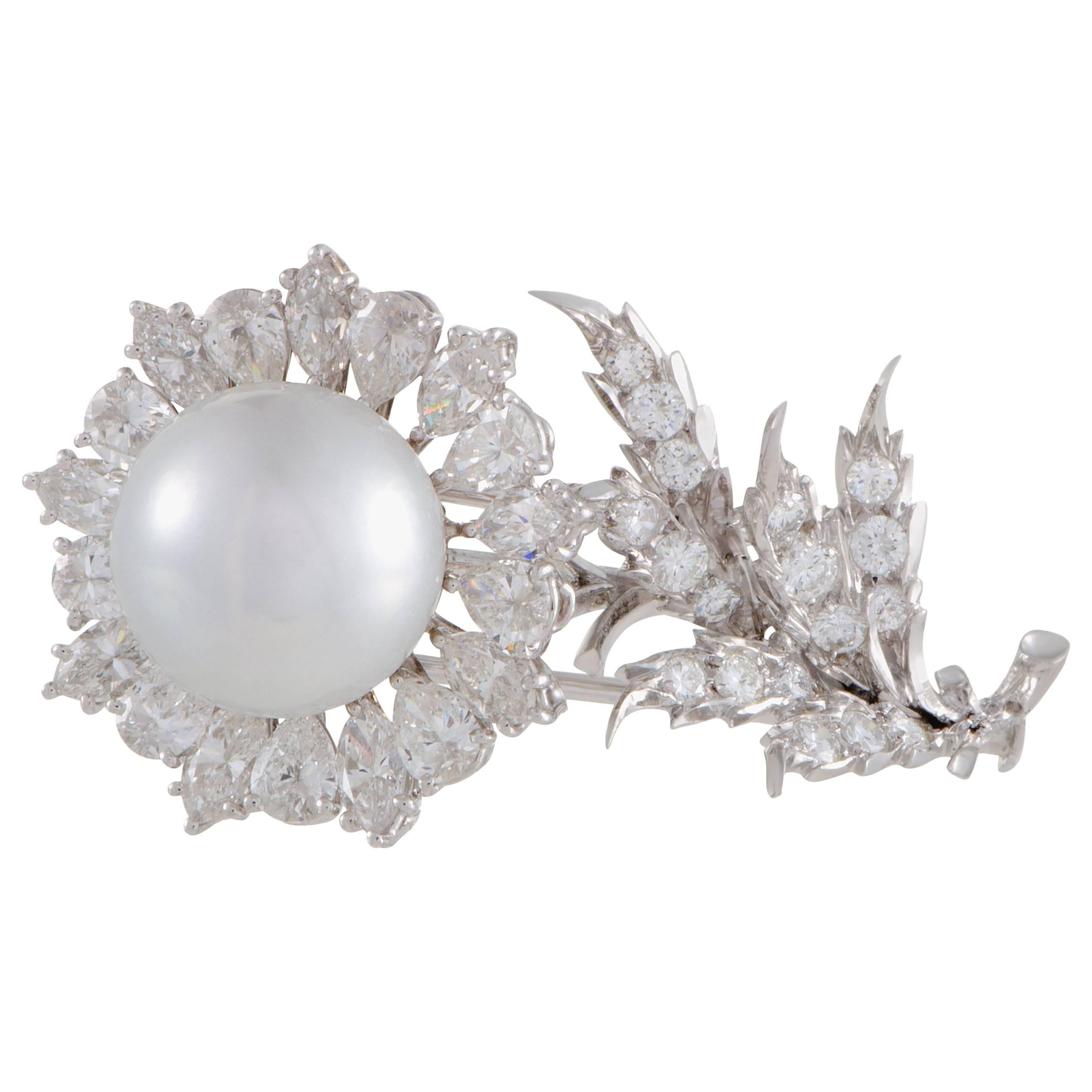 Buccellati Diamond Pearl White Gold Flower Brooch
