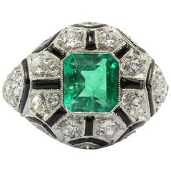  Emerald Diamond Black Enamel Ring