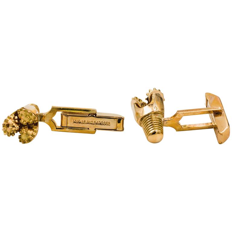 Oil Rig Drill Bit Yellow 14kt Gold Cufflinks at 1stDibs oil rig