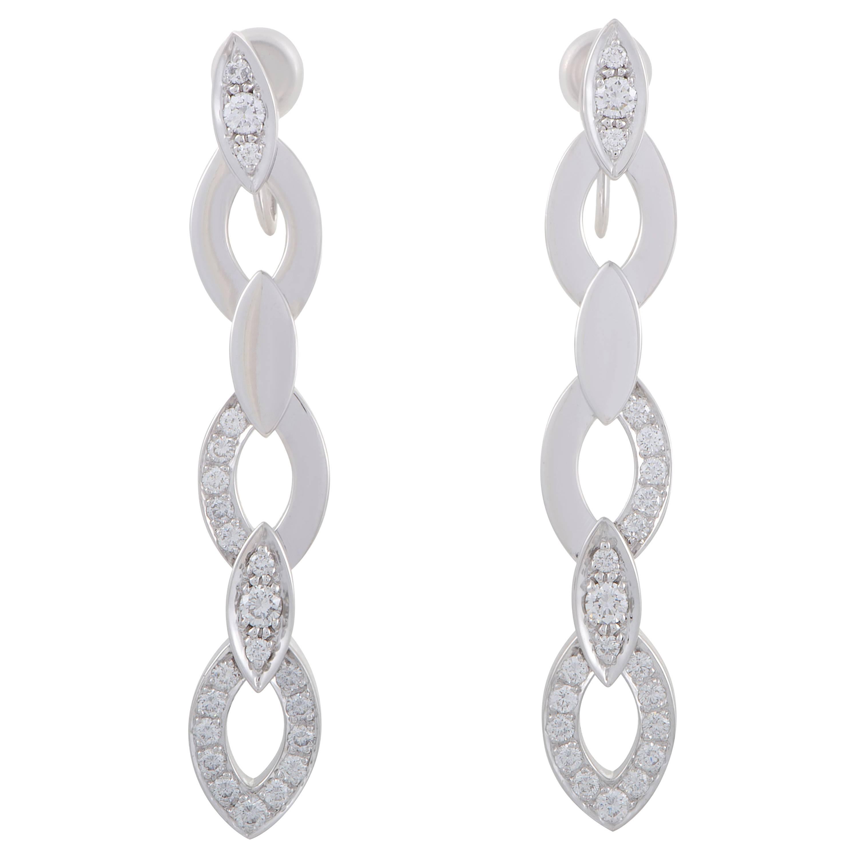 Cartier Diamond Pave White Gold Long Drop Screw-Back Earrings