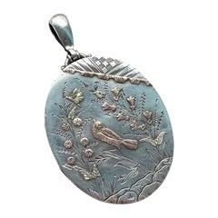 Victorian Engraved Bird Silver Locket Aesthetic Movement