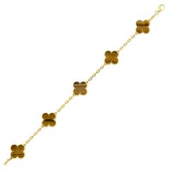 Van Cleef & Arpels Five Motif Tiger Eye Yellow Gold Vintage Alhambra Bracelet