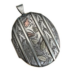 Victorian Locket Silver & Gold Botanical Aesthetic Period