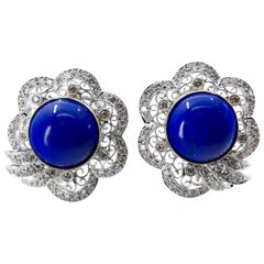 Königsblauer Lapislazuli-Lazuli 11.5 mm  Ohrringe mit Goldveinen und Goldflecken und Diamanten