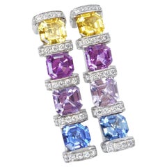 Zafiros de corte Asscher certificados de 4,6 mm cada uno y pendientes de diamantes. ¡Colores vivos!