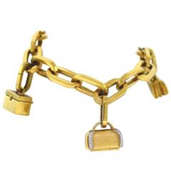 Gold Chain Link Charm Bracelet with Diamonds