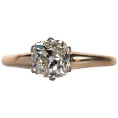 1900s Edwardian Yellow Gold and Platinum 1.26 Carat Diamond Engagement Ring 4