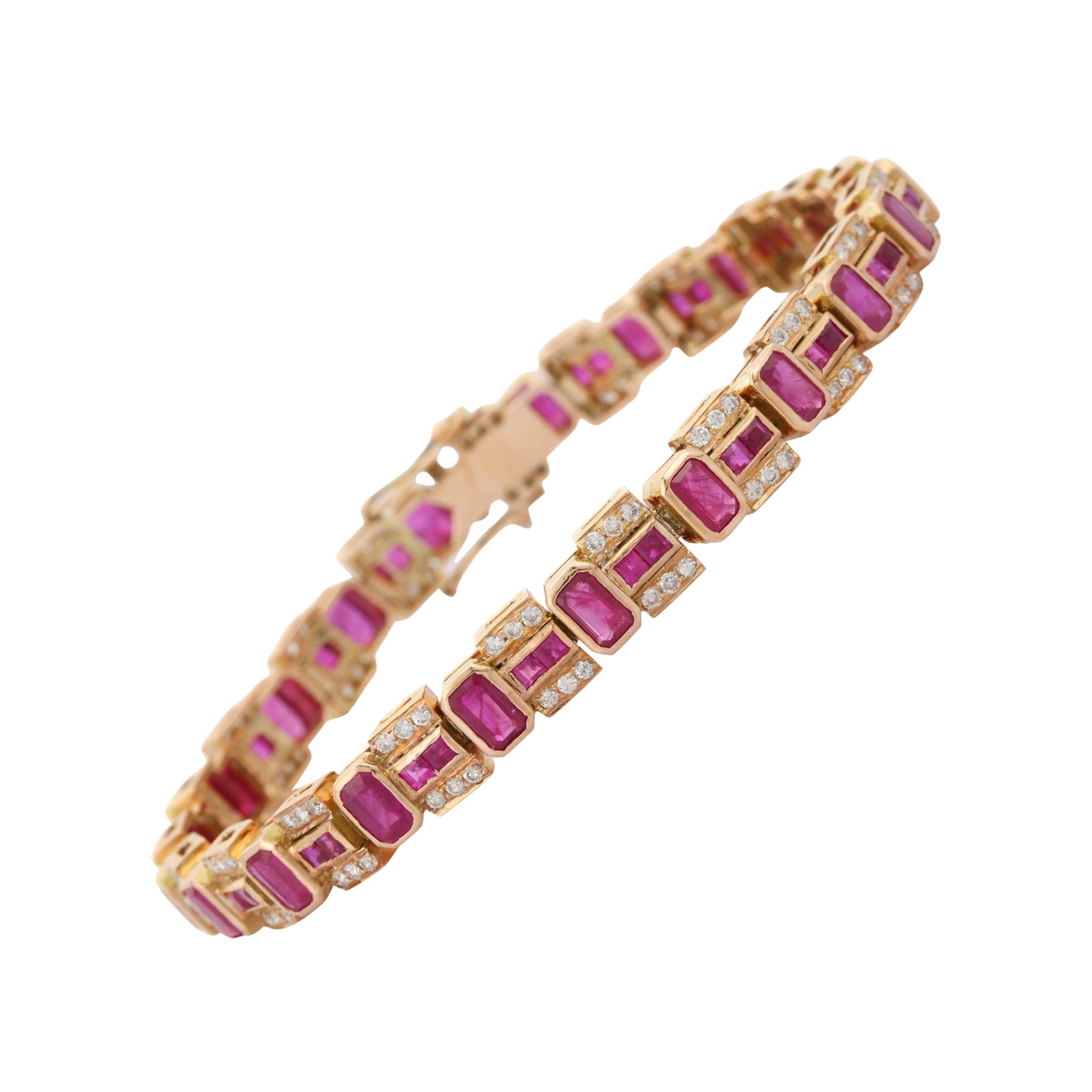 Pulsera de Rubíes y Diamantes en Oro Amarillo de 14 Kilates