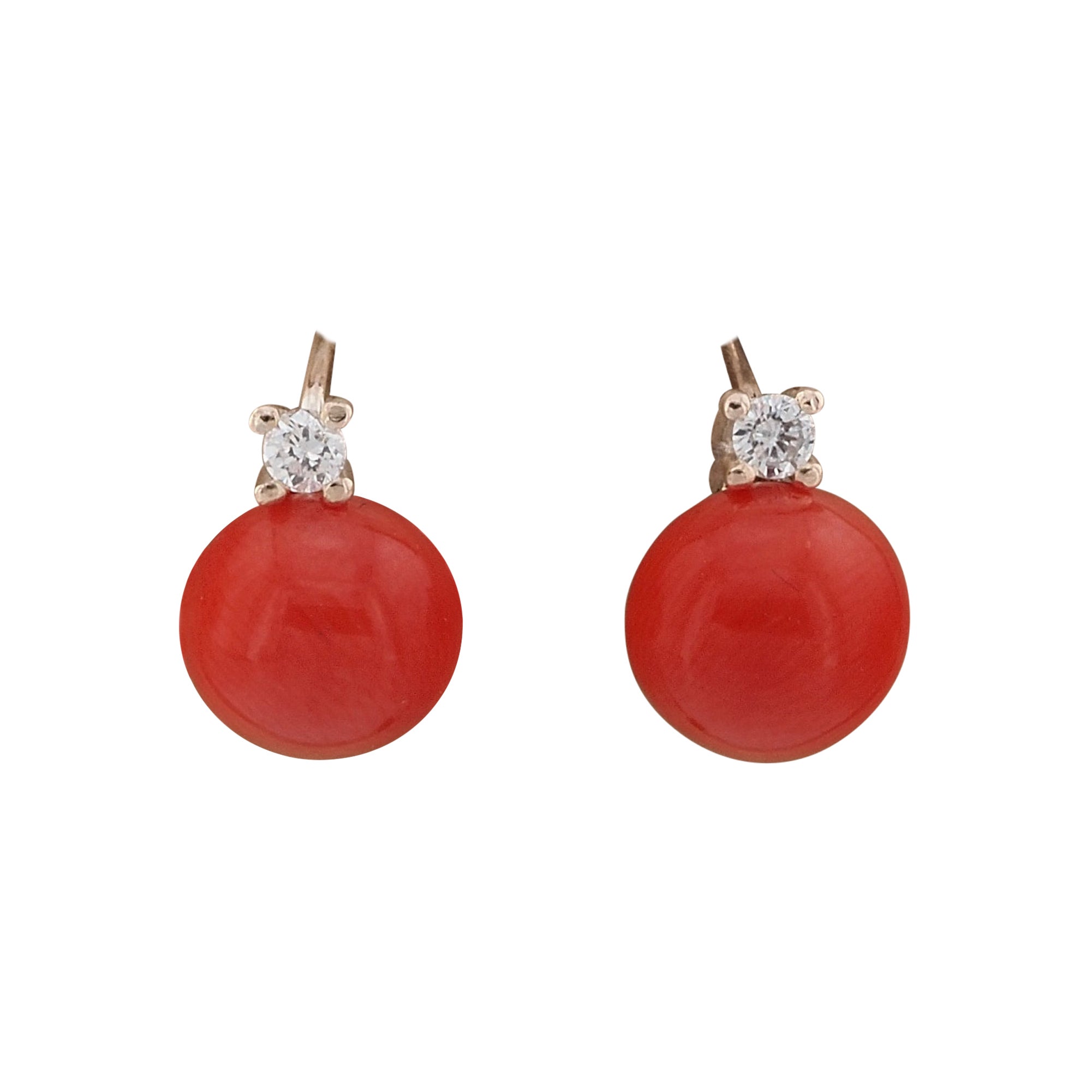Vintage Style Natural Red Coral Diamond Monachina Earrings