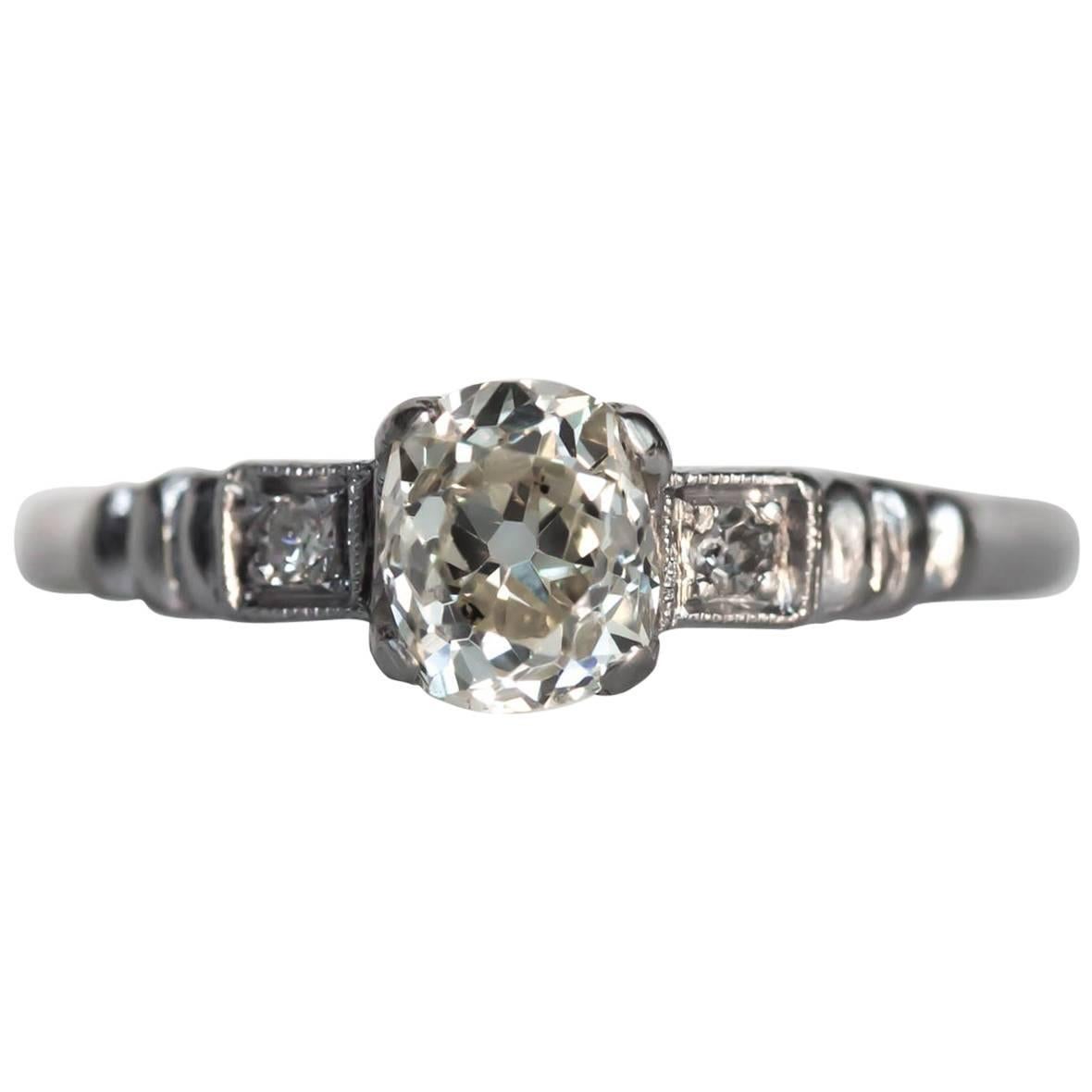 1920s Art Deco Platinum GIA Certified .71 Carat Diamond Engagement Ring For Sale