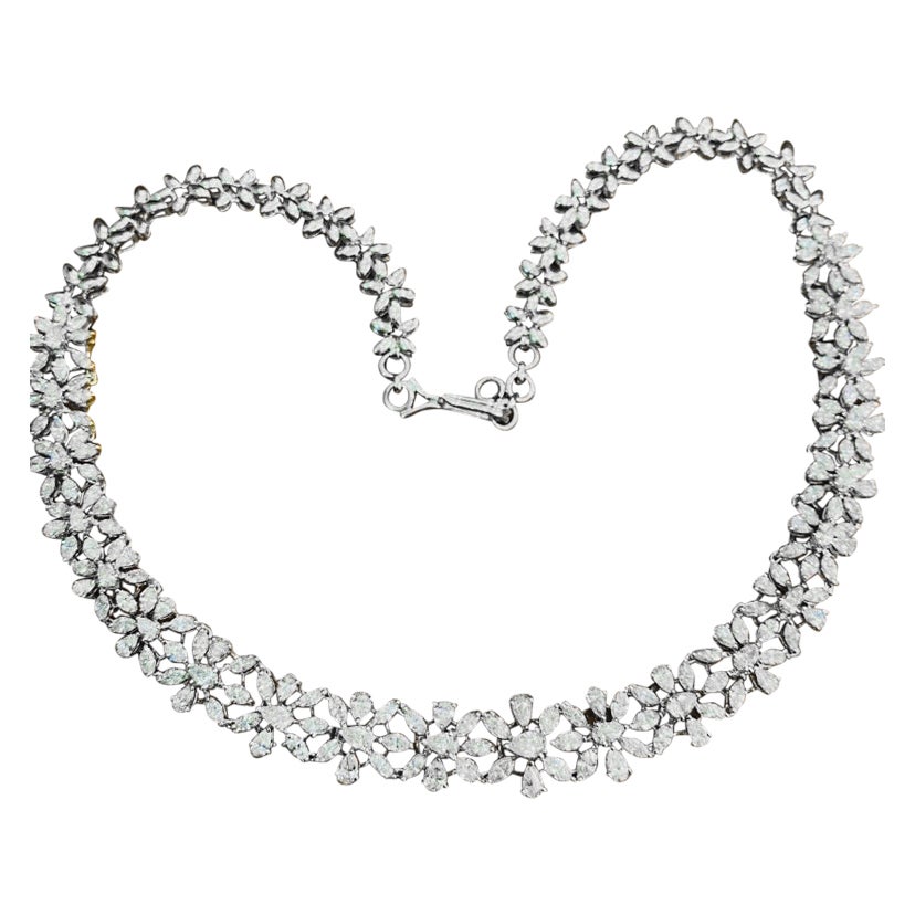 14.50 Carats Natural Diamonds Flowers Gold Necklace