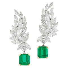 Cascading Diamond and Emerald Drop Earrings