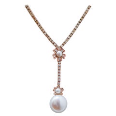Pearls, Diamonds, Rose Gold Tennis Necklace.