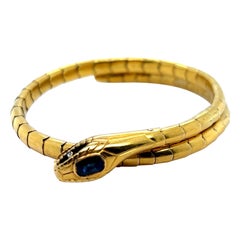 Vintage Sapphire Diamond 18 Karat Yellow Gold Snake Flexible Bracelet