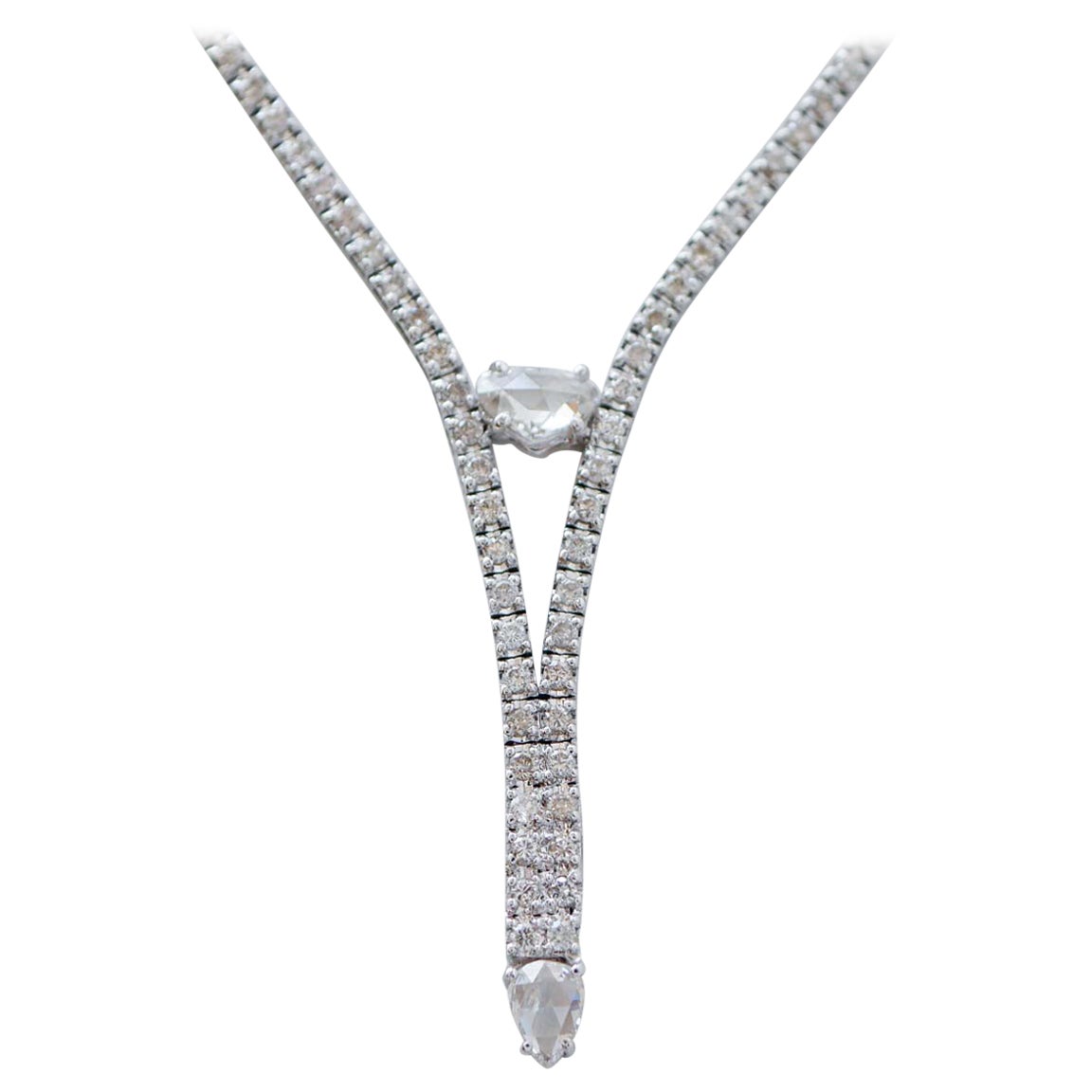 Diamonds, 14 Karat White Gold Tennis Necklace.