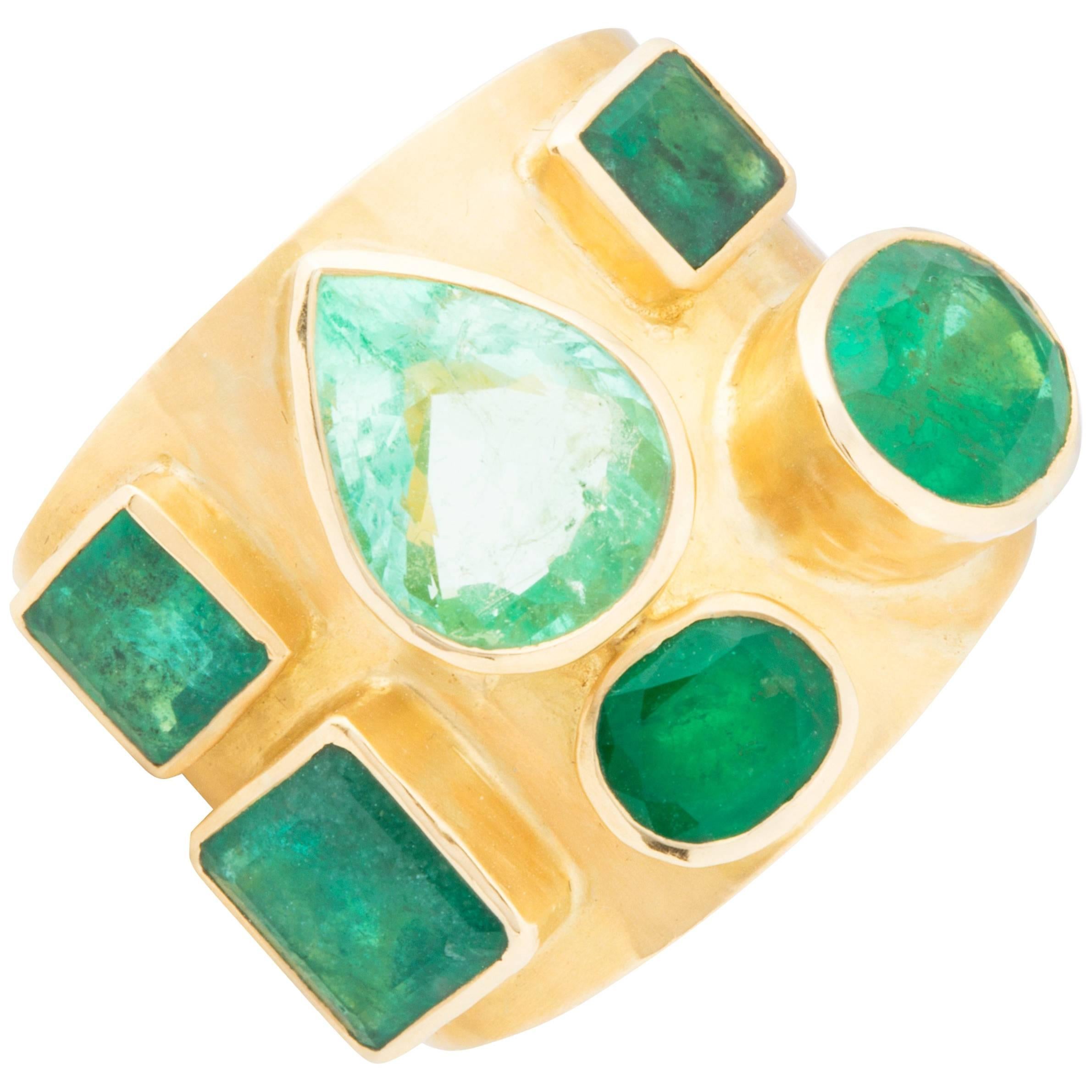 Emerald and Diamond Cocktail Labyrinth Ring 