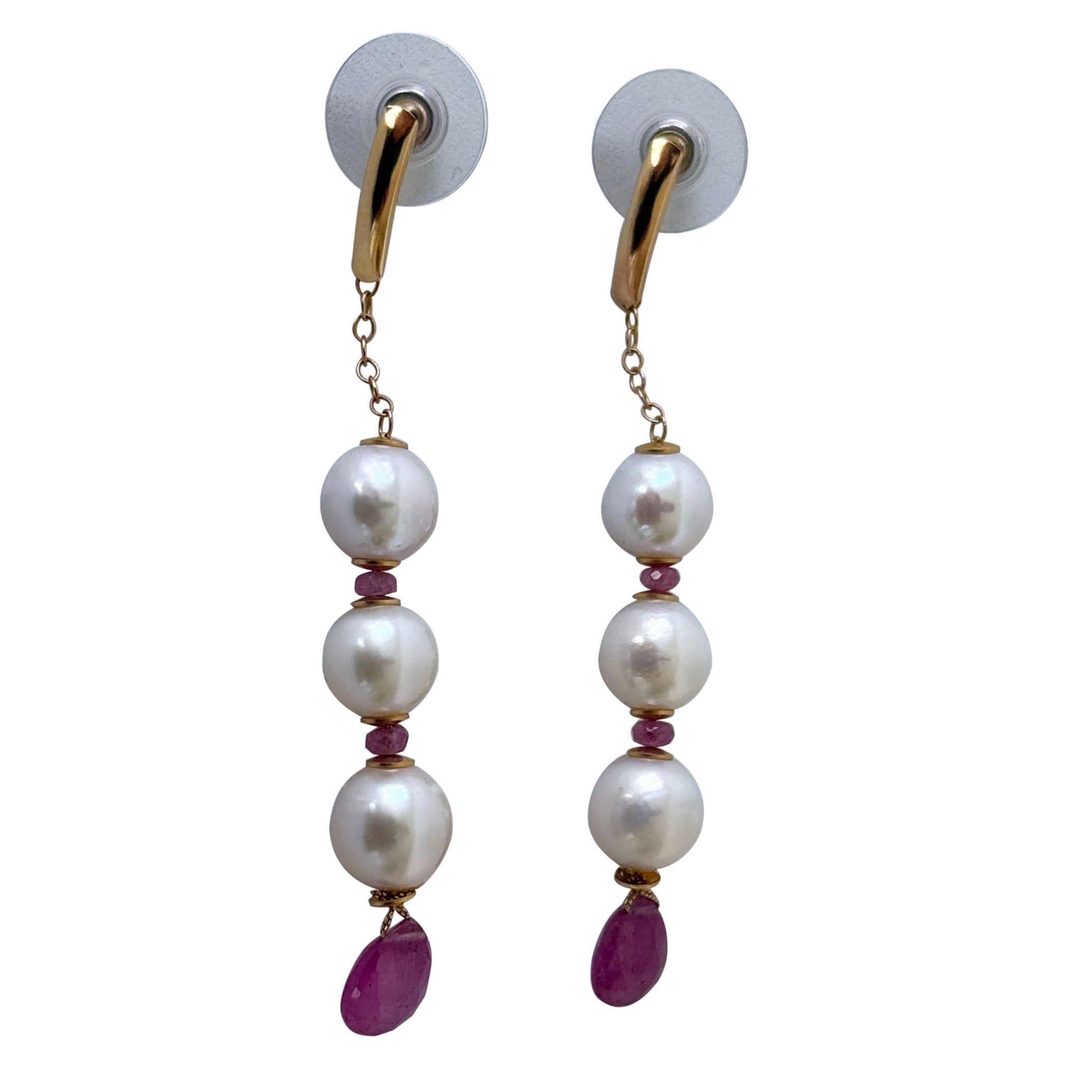 Marina J. Pink Sapphire, Pearl & Solid 14k Yellow Gold Dangle Earrings