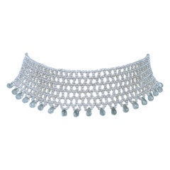 Marina J. Lace Woven Choker with Aquamarine Briolettes and Sliding Clasp