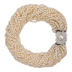 Mid Century Pearl Torsade with Mabe Pearl & Diamond Clasp