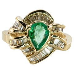 Natural Diamond Emerald Ring 14K Gold Pear cut Pear cut