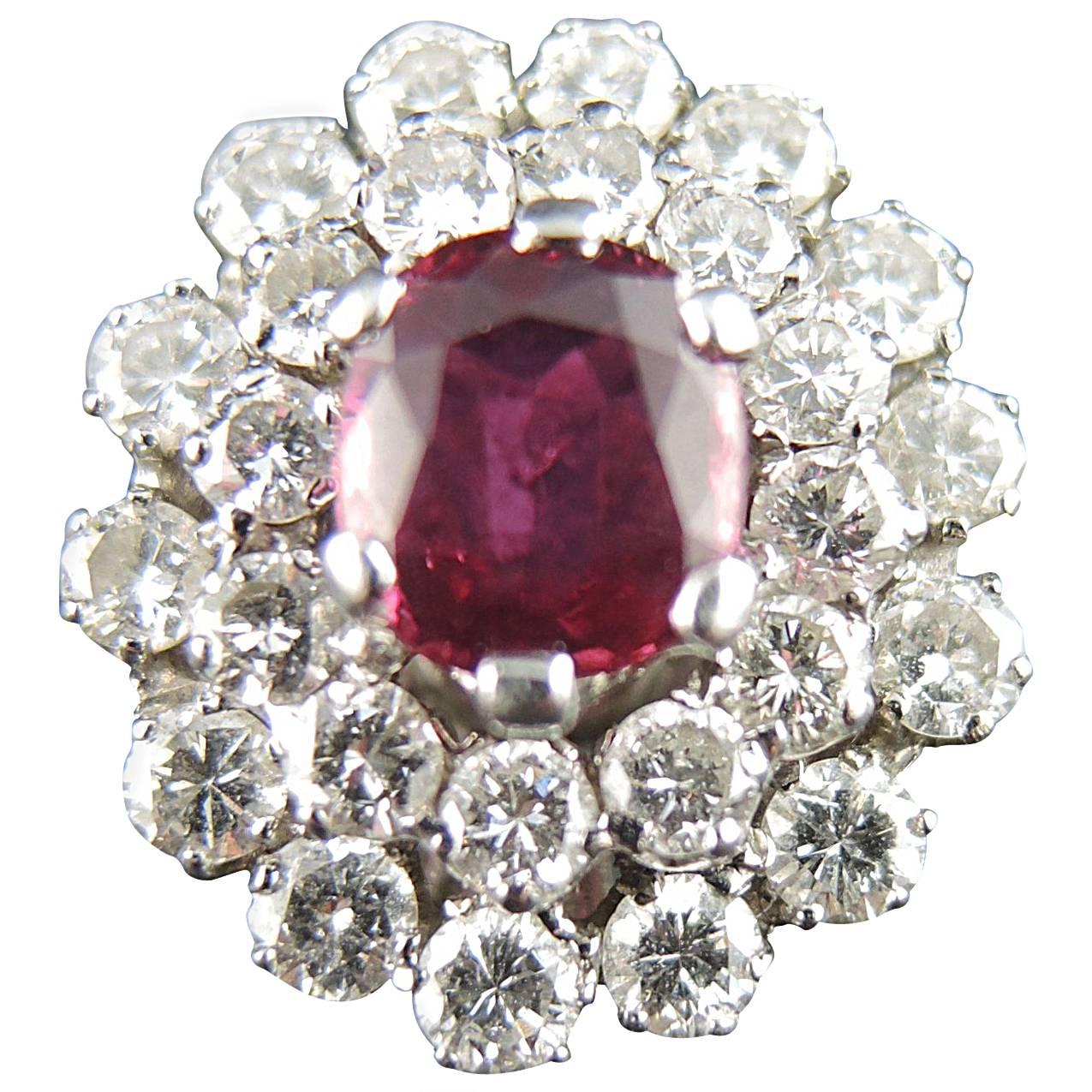 Ruby Diamond White Gold Cluster Ring  For Sale