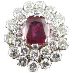 Retro Ruby Diamond White Gold Cluster Ring