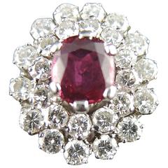 Ruby Diamond White Gold Cluster Ring 